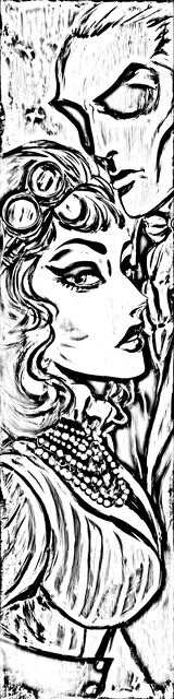 Free colorable bookmarks of a vampire couple in supernatural closeness